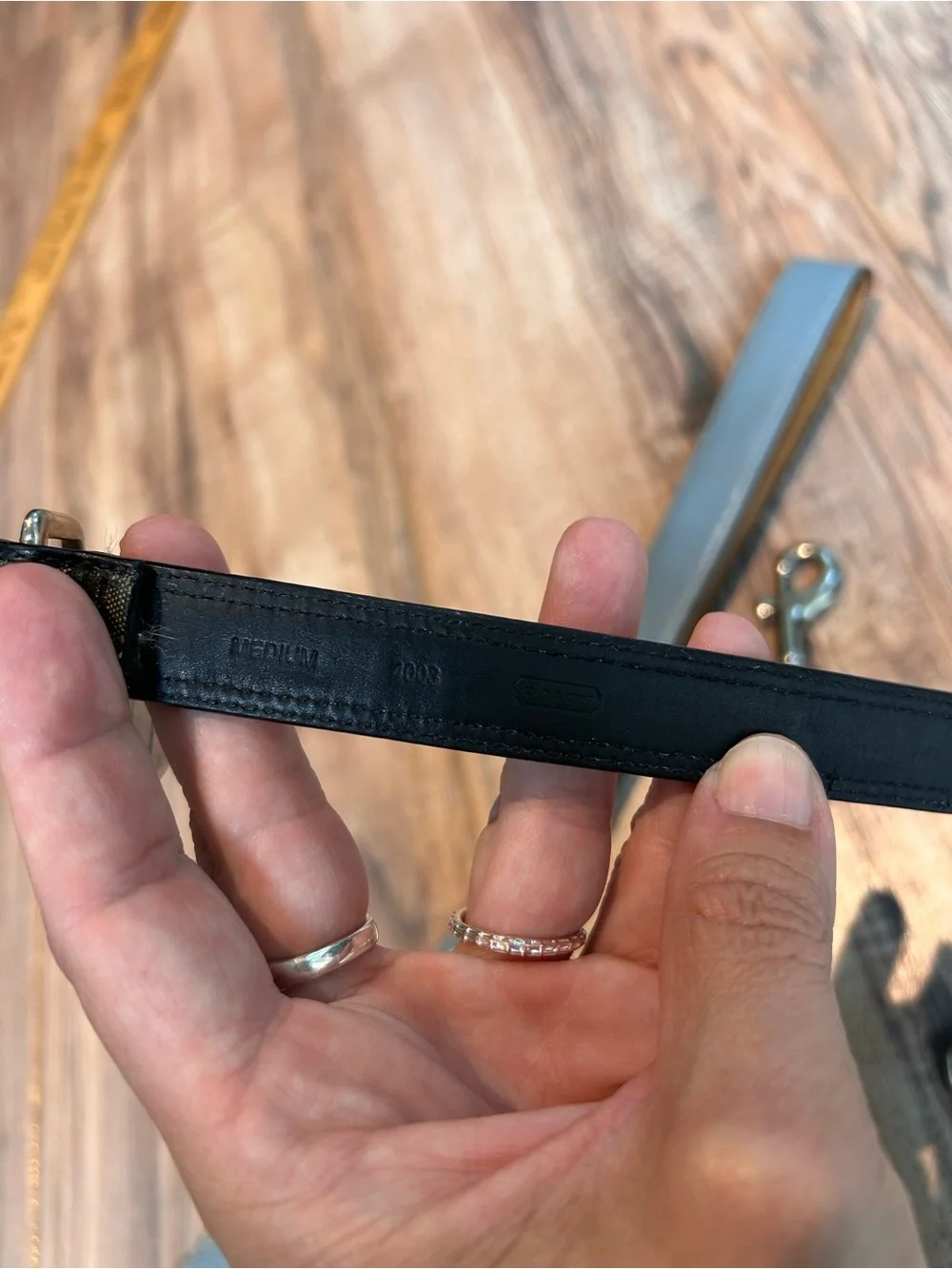 Coach Gray and Black Leather Key Straps with Logo Charm